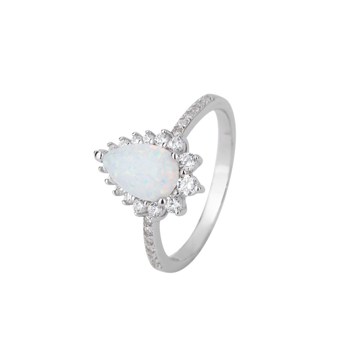 S925 Sterling Silver Platinum Drop shaped Ring