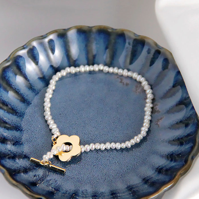 Sterling Silver Natural Pearl Flower Bracelet