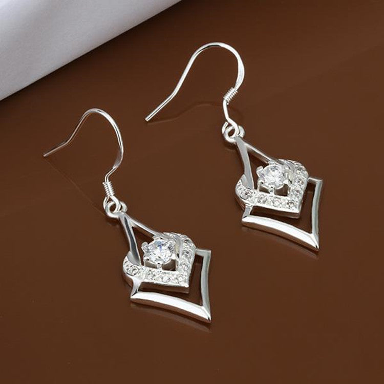 Geometric Silver-plated Diamond  Earrings