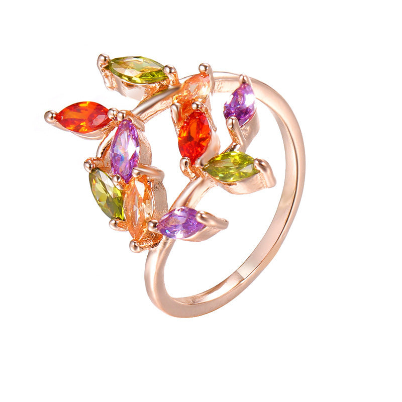 New Color Zircon Tree Branch Leaf Shape Ring